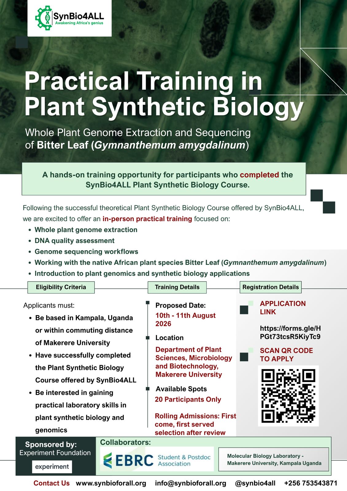 Practical Training in Plant Synthetic Biology poster